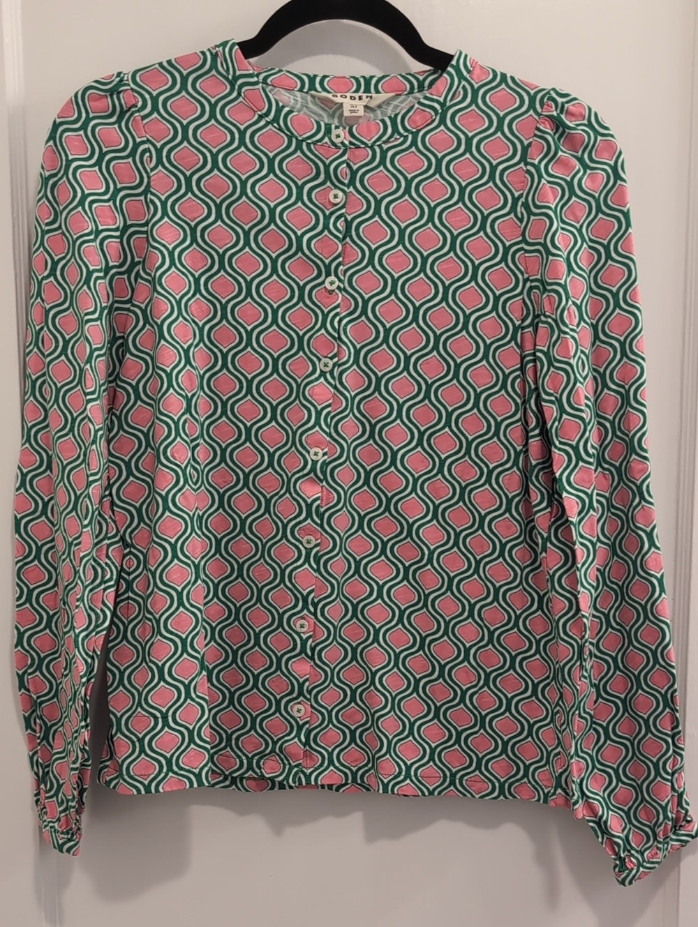 Boden Pink & Green Geometric Jersey Top